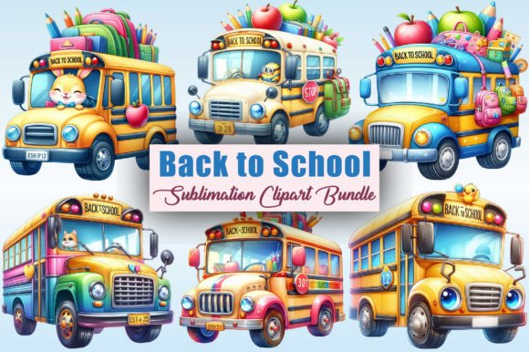 Back to School Cute Bus Clipart Bundle