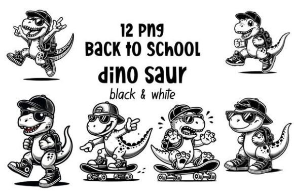 Back to School Dinosaur PNG BW Clipart: A Versatile Resource for Creative Projects