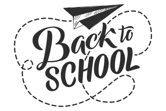 Back to School Label with Paper Plane and Hand Lettering Isolated on White Background
