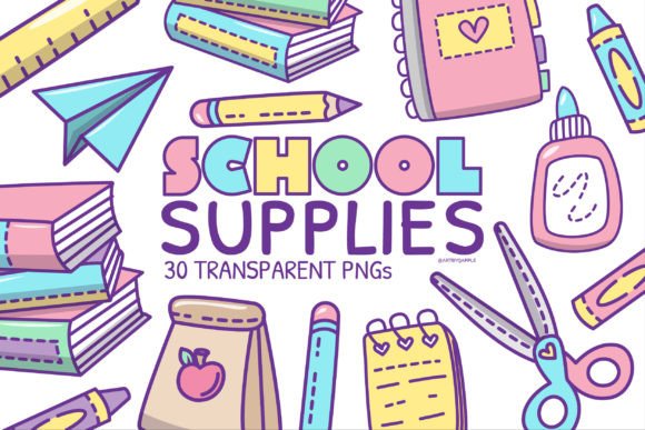 Back to School Supplies PNG Clipart Set