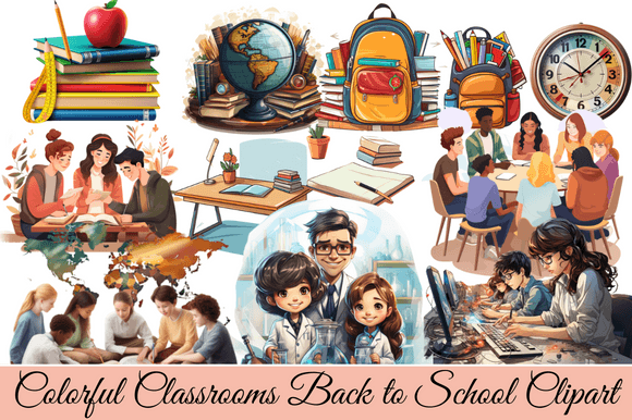 Colorful Classrooms Back to School Clipart