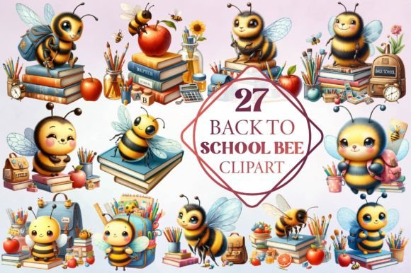 Watercolor Back to School Bee Clipart